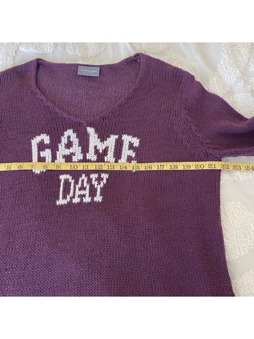 Wooden Ships GAME DAY V-Neck Cotton Loose Knit Sweater Plum Soft Relaxed Size XL - Picture 9 of 11